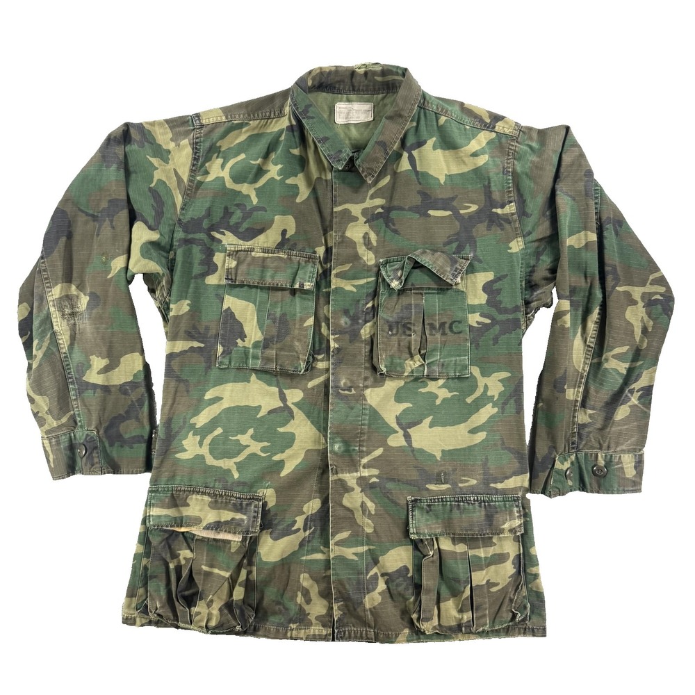 VTG USMC Jacket Mens Medium Long Green Camo Ripstop‎ Field Military Utility 70s